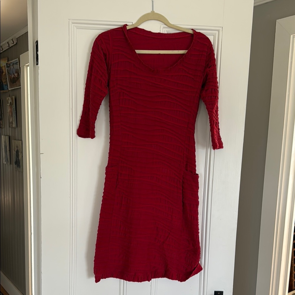Red Textured Dress with Shorts Subcategory
